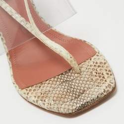 Amina Muaddi Brown/Beige Embossed Snakeskin and PVC Zula Sandals Size 40