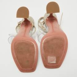 Amina Muaddi Brown/Beige Embossed Snakeskin and PVC Zula Sandals Size 40