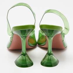 Pre Owned Amina Muaddi Green PVC Begum Crystal Embellished Slingback Pumps Size 37