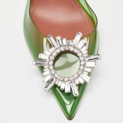Pre Owned Amina Muaddi Green PVC Begum Crystal Embellished Slingback Pumps Size 37