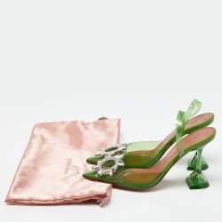 Pre Owned Amina Muaddi Green PVC Begum Crystal Embellished Slingback Pumps Size 37