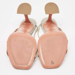 Pre Owned Amina Muaddi Silver Glitter Gilda Slide Sandals Size 40