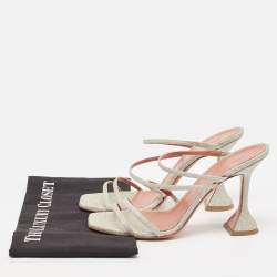 Pre Owned Amina Muaddi Silver Glitter Gilda Slide Sandals Size 40