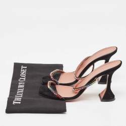 Amina Muaddi Black Suede Crystal Embellished Gilda Slide Sandals Size 37.5