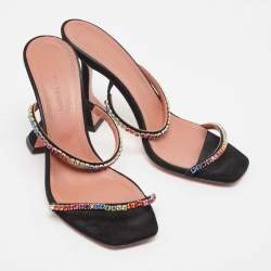 Amina Muaddi Black Suede Crystal Embellished Gilda Slide Sandals Size 37.5
