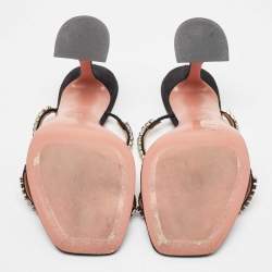 Amina Muaddi Black Suede Crystal Embellished Gilda Slide Sandals Size 37.5