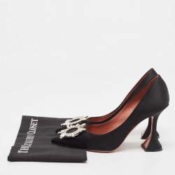 Pre Owned Amina Muaddi Black Satin Begum Pumps Size 37