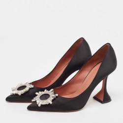 Pre Owned Amina Muaddi Black Satin Begum Pumps Size 37