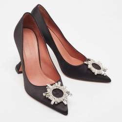 Pre Owned Amina Muaddi Black Satin Begum Pumps Size 37