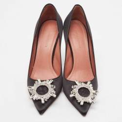 Pre Owned Amina Muaddi Black Satin Begum Pumps Size 37