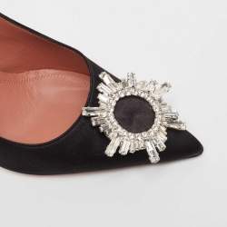 Pre Owned Amina Muaddi Black Satin Begum Pumps Size 37