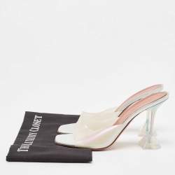 Pre Owned Amina Muaddi Transparent/Silver PVC Lupita Sandals Size 38