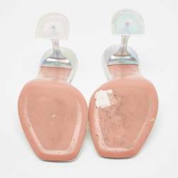 Pre Owned Amina Muaddi Transparent/Silver PVC Lupita Sandals Size 38