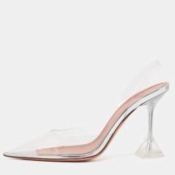 Amina Muaddi Transparent PVC Holli Glass Pointed Toe Slingback Pumps Size 39