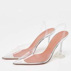 Amina Muaddi Transparent PVC Holli Glass Pointed Toe Slingback Pumps Size 39