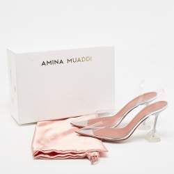 Amina Muaddi Transparent PVC Holli Glass Pointed Toe Slingback Pumps Size 39
