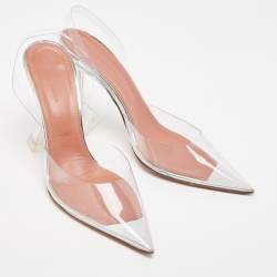 Amina Muaddi Transparent PVC Holli Glass Pointed Toe Slingback Pumps Size 39