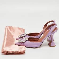 مملوكة مسبقًا Amina Muaddi Purple Leather Begum  Slingback Pumps Size 37