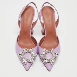مملوكة مسبقًا Amina Muaddi Purple Leather Begum  Slingback Pumps Size 37
