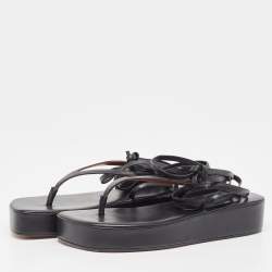 Pre Owned Amina Muaddi Black Leather Jamie Platform Ankle Wrap Sandals Size 37