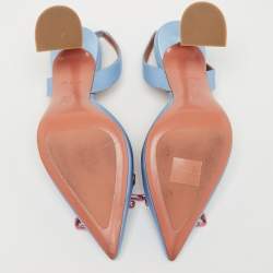 Pre Owned Amina Muaddi Blue Satin Rosie Slingback Pumps Size 37 