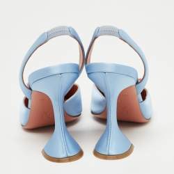 Pre Owned Amina Muaddi Blue Satin Rosie Slingback Pumps Size 37 