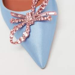 Pre Owned Amina Muaddi Blue Satin Rosie Slingback Pumps Size 37 