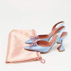 Pre Owned Amina Muaddi Blue Satin Rosie Slingback Pumps Size 37 