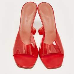 Pre Owned Amina Muaddi Red PVC Lupita Slide Sandals Size 39