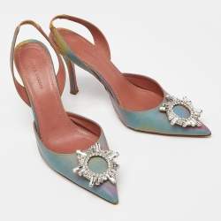 Amina Muaddi Multicolor Iridescent PVC Begum Slingback Pumps Size 39