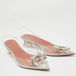 Pre Owned Amina Muaddi Transparent PVC Begum Slingback Pumps Size 39.5
