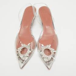 Pre Owned Amina Muaddi Transparent PVC Begum Slingback Pumps Size 39.5