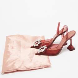 Pre Owned Amina Muaddi Burgundy PVC Begum  Slingback Pumps Size 37 
