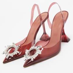 Pre Owned Amina Muaddi Burgundy PVC Begum  Slingback Pumps Size 37 