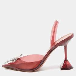 Pre Owned Amina Muaddi Burgundy PVC Begum  Slingback Pumps Size 37 