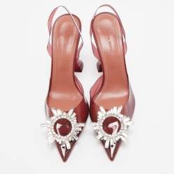 Pre Owned Amina Muaddi Burgundy PVC Begum  Slingback Pumps Size 37 