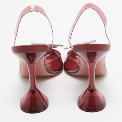 Pre Owned Amina Muaddi Burgundy PVC Begum  Slingback Pumps Size 37 