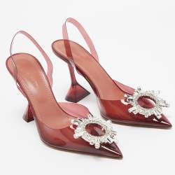 Pre Owned Amina Muaddi Burgundy PVC Begum  Slingback Pumps Size 37 