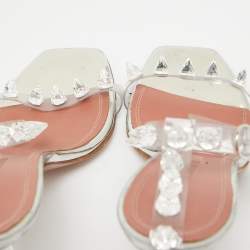 Pre Owned Amina Muaddi Silver PVC and Patent Leather Julia Glass Sandals Size 38