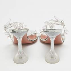 Pre Owned Amina Muaddi Silver PVC and Patent Leather Julia Glass Sandals Size 38