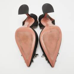 Pre Owned Amina Muaddi Black Satin Begum Slingback Pumps Size 38