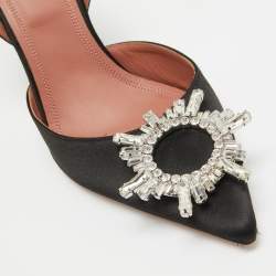 Pre Owned Amina Muaddi Black Satin Begum Slingback Pumps Size 38