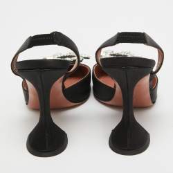 Pre Owned Amina Muaddi Black Satin Begum Slingback Pumps Size 38