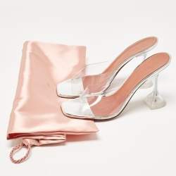 Pre Owned Amina Muaddi Silver PVC and Patent Leather Lupita Glass Sandals Size 38.5