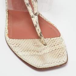 Pre Owned Amina Muaddi Cream/Beige Water Snakes and PVC Zula Sandals Size 40.5