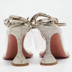 Pre Owned Amina Muaddi Cream/Beige Water Snakes and PVC Zula Sandals Size 40.5