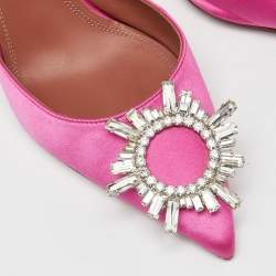 Pre Owned Amina Muaddi Pink Satin Begum Slingback Pumps Size 37.5