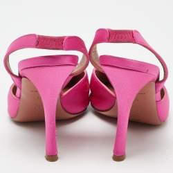 Pre Owned Amina Muaddi Pink Satin Begum Slingback Pumps Size 37.5