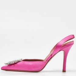 Pre Owned Amina Muaddi Pink Satin Begum Slingback Pumps Size 37.5