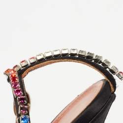 Pre Owned Amina Muaddi Black Satin Gilda Ankle Strap Sandals Size 35